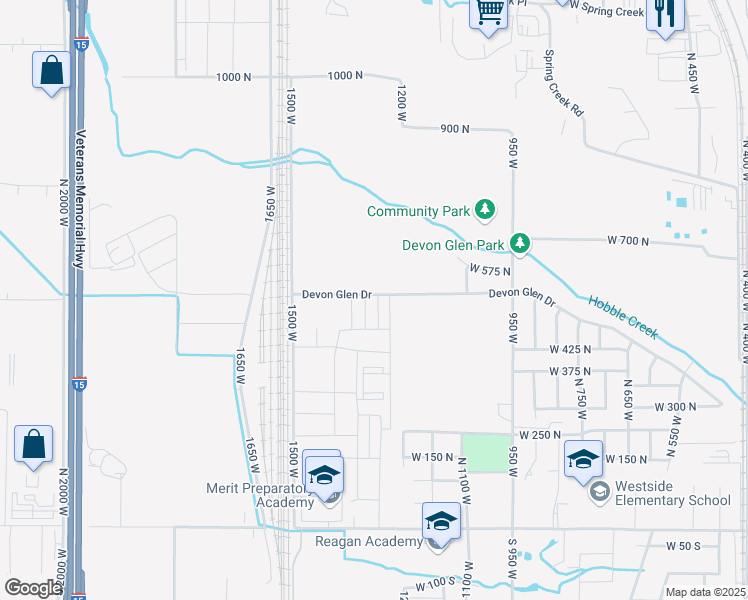 map of restaurants, bars, coffee shops, grocery stores, and more near 1002 West 550 North in Springville