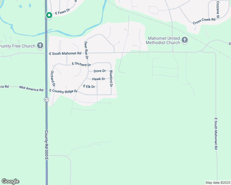 map of restaurants, bars, coffee shops, grocery stores, and more near 804 East Country Ridge Drive in Mahomet
