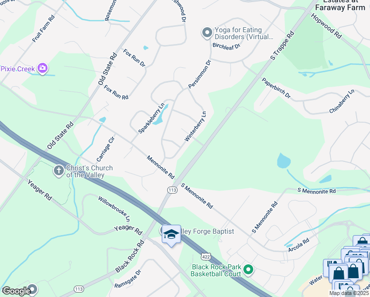 map of restaurants, bars, coffee shops, grocery stores, and more near 212 Winterberry Ln in Collegeville