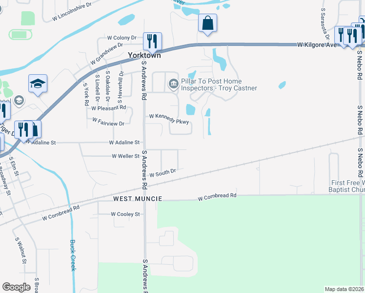 map of restaurants, bars, coffee shops, grocery stores, and more near 7804 West Adaline Street in Yorktown