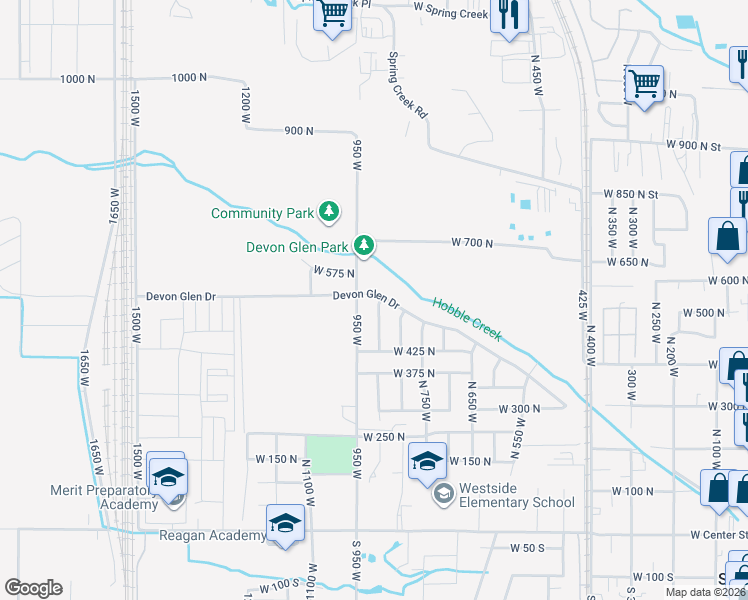 map of restaurants, bars, coffee shops, grocery stores, and more near 549 North 850 West in Springville