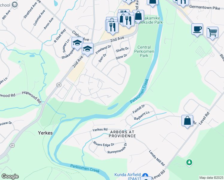 map of restaurants, bars, coffee shops, grocery stores, and more near 130 Larchwood Court in Collegeville