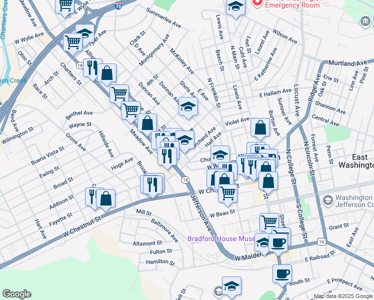 map of restaurants, bars, coffee shops, grocery stores, and more near 201 Allison Avenue in Washington