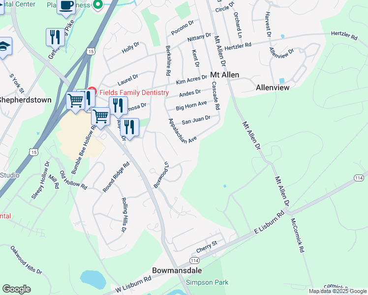 map of restaurants, bars, coffee shops, grocery stores, and more near 530 Appalachian Avenue in Mechanicsburg