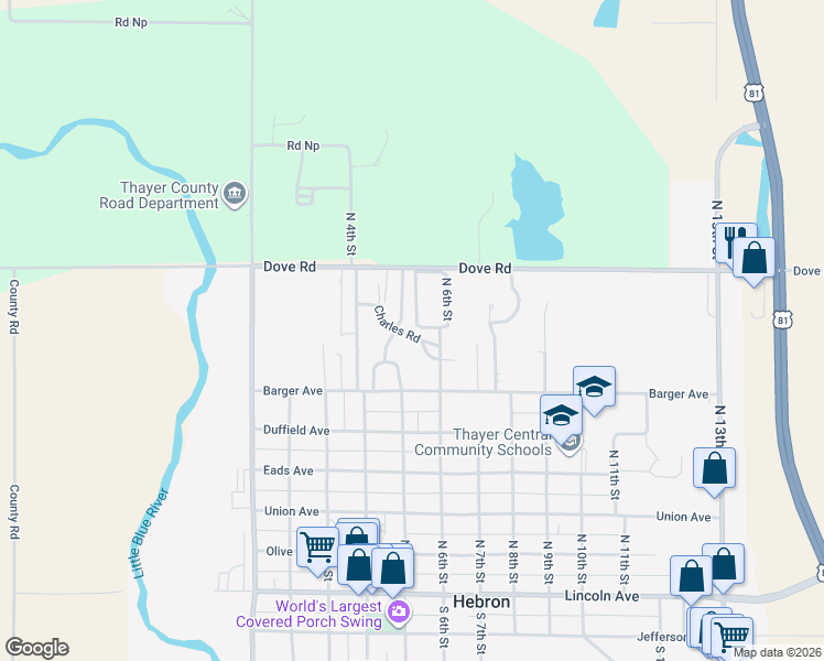 map of restaurants, bars, coffee shops, grocery stores, and more near 520 Charles Road in Hebron