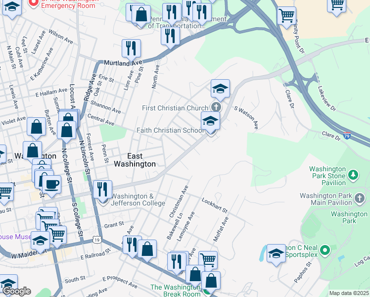 map of restaurants, bars, coffee shops, grocery stores, and more near 443 East Beau Street in Washington