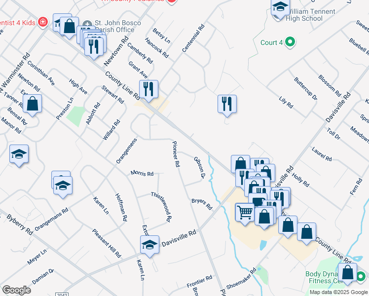 map of restaurants, bars, coffee shops, grocery stores, and more near 1940 Gibson Drive in Hatboro