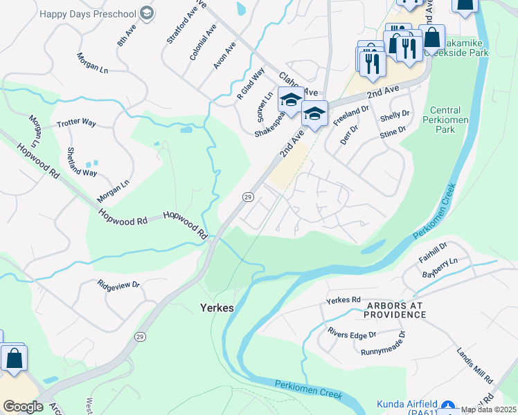 map of restaurants, bars, coffee shops, grocery stores, and more near 113 Yellow Wood Court in Collegeville