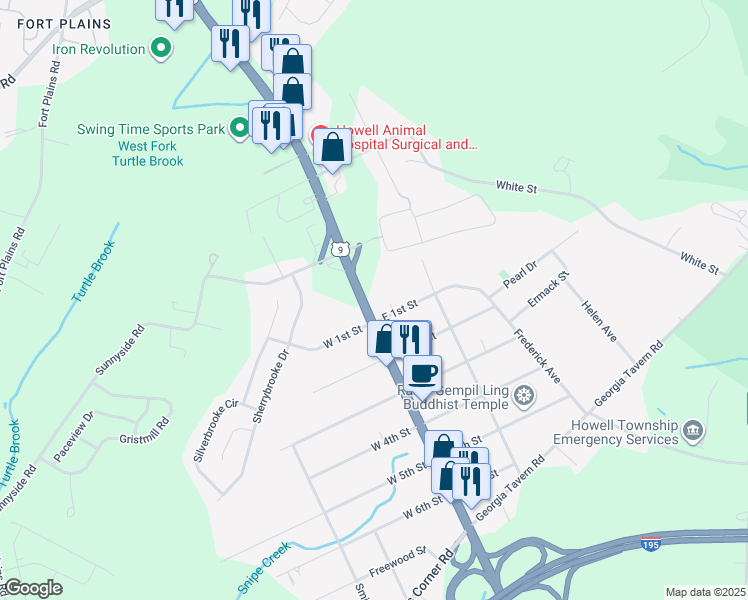 map of restaurants, bars, coffee shops, grocery stores, and more near 2561 U.S. 9 in Howell Township