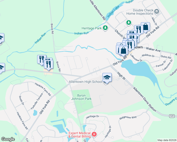 map of restaurants, bars, coffee shops, grocery stores, and more near 118 South Main Street in Allentown
