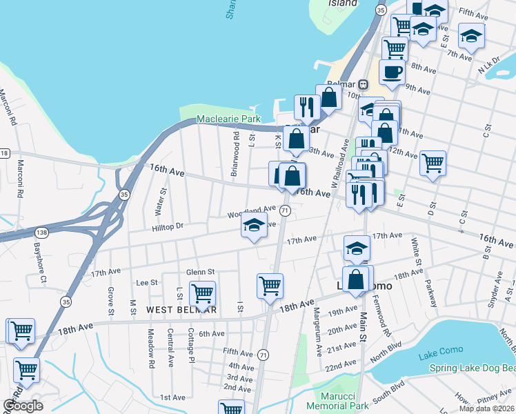 map of restaurants, bars, coffee shops, grocery stores, and more near 914 Woodland Avenue in Monmouth County