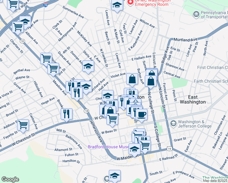 map of restaurants, bars, coffee shops, grocery stores, and more near 317 Wellness Way in Washington