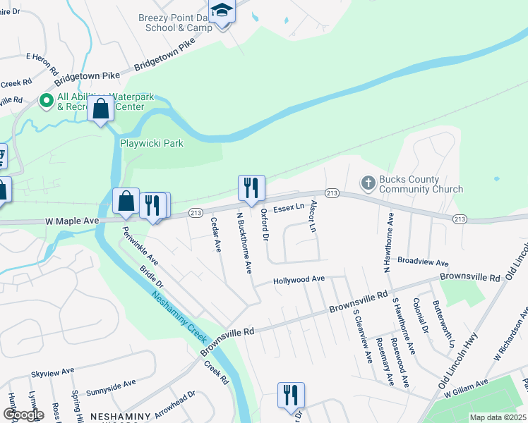 map of restaurants, bars, coffee shops, grocery stores, and more near 14 Oxford Drive in Langhorne