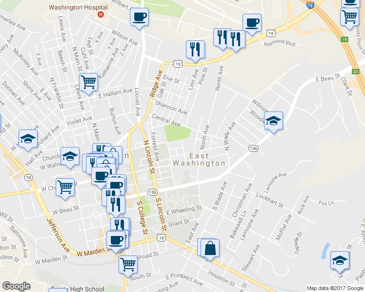 map of restaurants, bars, coffee shops, grocery stores, and more near 25 Sherman Avenue in Washington