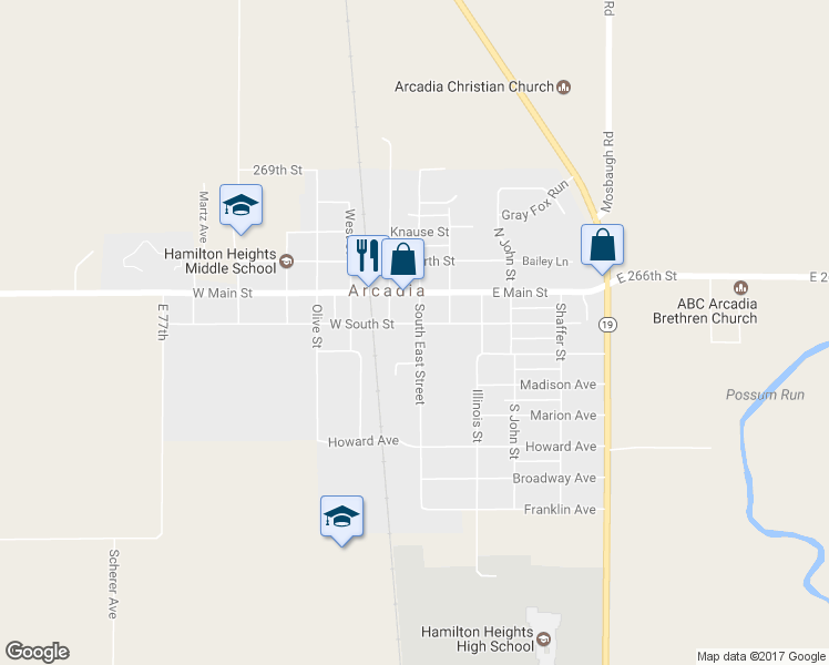 map of restaurants, bars, coffee shops, grocery stores, and more near 107 West South Street in Arcadia