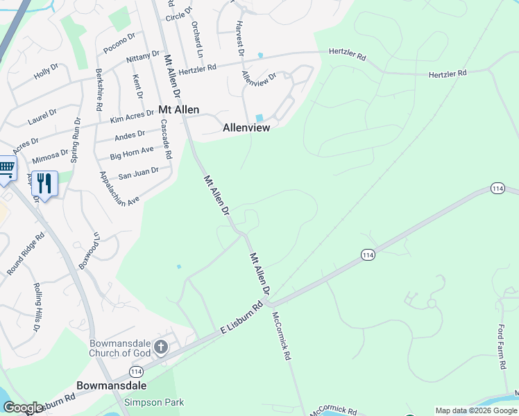 map of restaurants, bars, coffee shops, grocery stores, and more near 315 Pennington Drive in Mechanicsburg