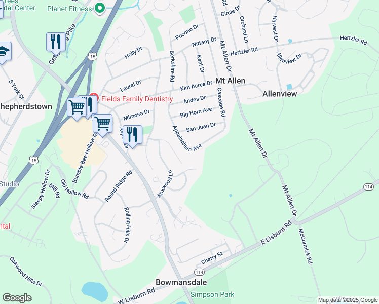 map of restaurants, bars, coffee shops, grocery stores, and more near 530 Appalachian Avenue in Mechanicsburg