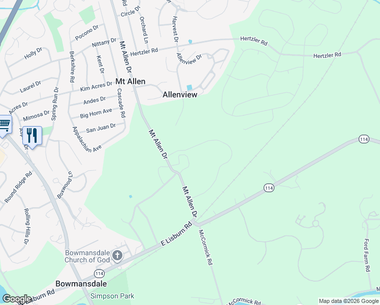 map of restaurants, bars, coffee shops, grocery stores, and more near 315 Pennington Drive in Mechanicsburg