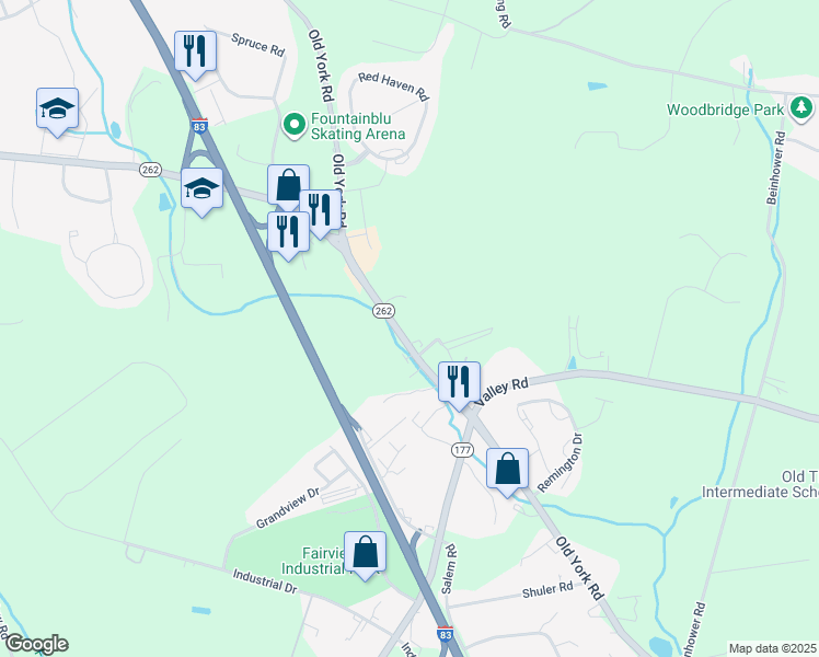 map of restaurants, bars, coffee shops, grocery stores, and more near 582 Old York Road in York County