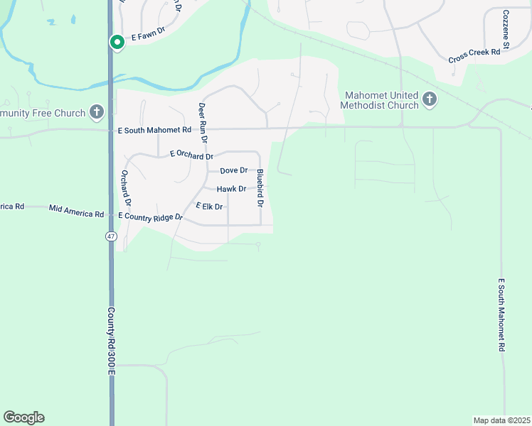 map of restaurants, bars, coffee shops, grocery stores, and more near 804 East Country Ridge Drive in Mahomet