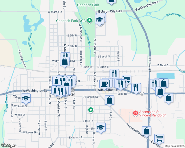 map of restaurants, bars, coffee shops, grocery stores, and more near 333 East Pearl Street in Winchester