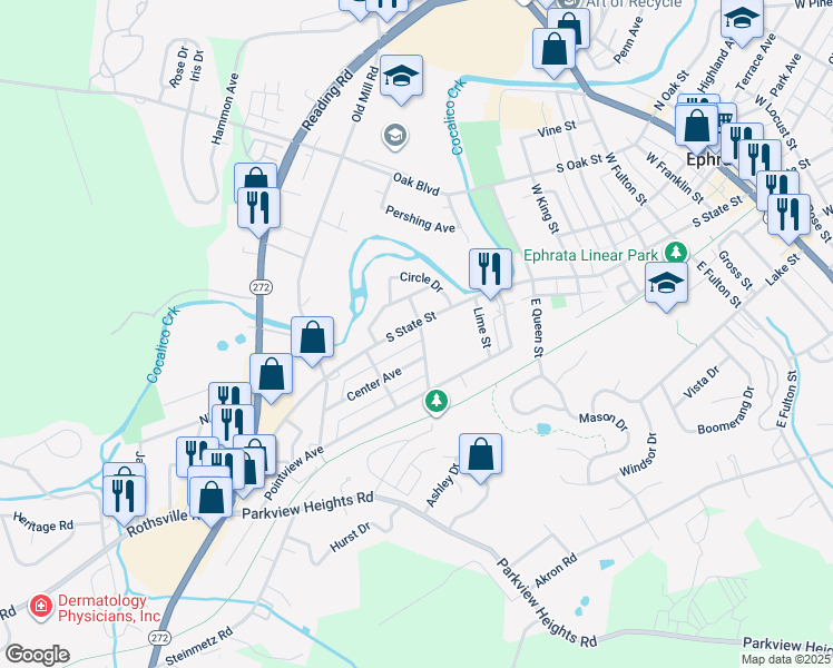 map of restaurants, bars, coffee shops, grocery stores, and more near 700 South State Street in Ephrata