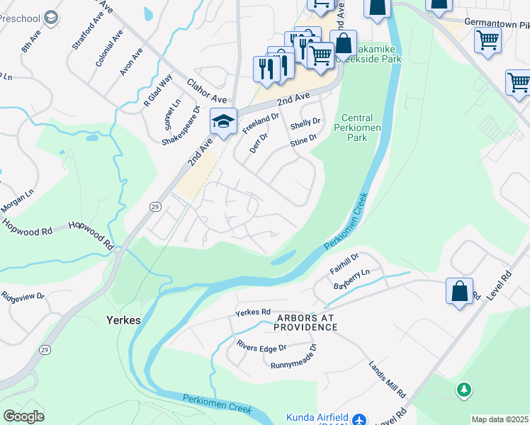 map of restaurants, bars, coffee shops, grocery stores, and more near 109 Larchwood Court in Collegeville