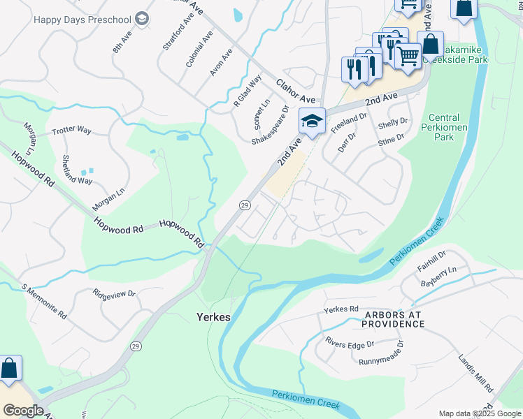 map of restaurants, bars, coffee shops, grocery stores, and more near 110 Yellow Wood Court in Collegeville