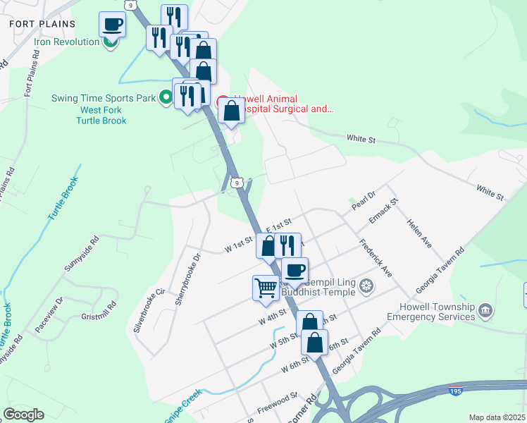 map of restaurants, bars, coffee shops, grocery stores, and more near 2561 U.S. 9 in Howell Township