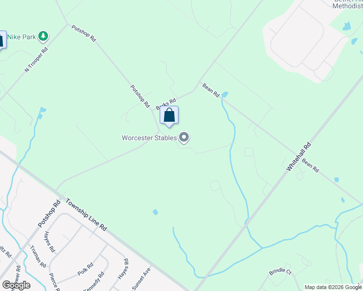 map of restaurants, bars, coffee shops, grocery stores, and more near 1600 Potshop Road in Norristown