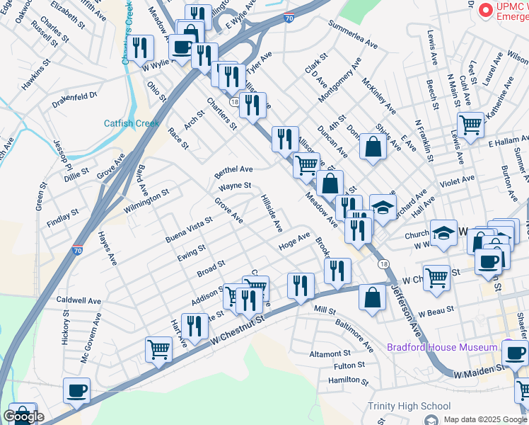 map of restaurants, bars, coffee shops, grocery stores, and more near 441 Ewing Street in Washington