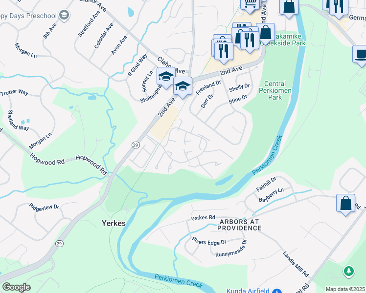 map of restaurants, bars, coffee shops, grocery stores, and more near 128 Hawthorne Court in Collegeville