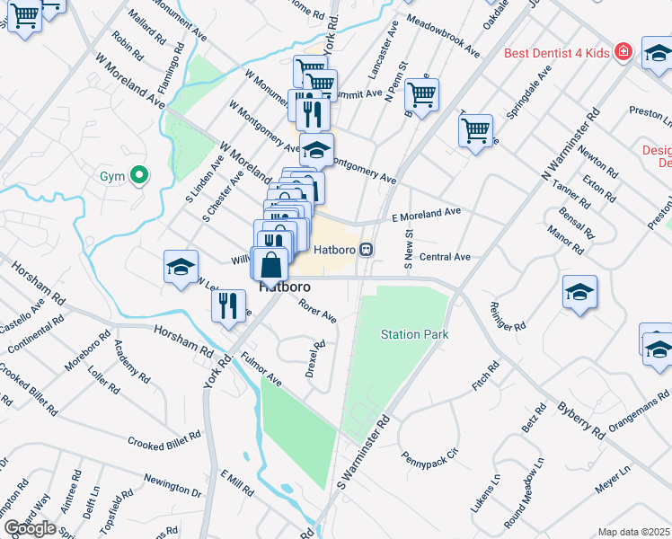 map of restaurants, bars, coffee shops, grocery stores, and more near 47 Byberry Road in Hatboro