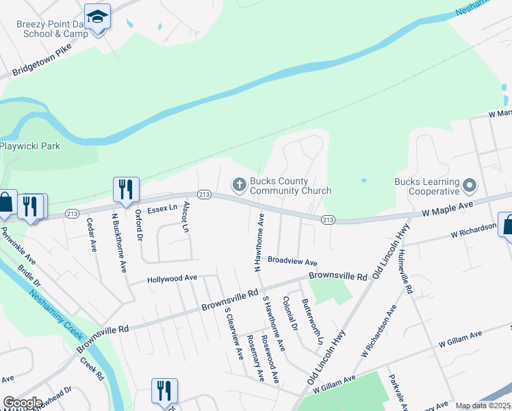 map of restaurants, bars, coffee shops, grocery stores, and more near 1246 West Maple Avenue in Langhorne