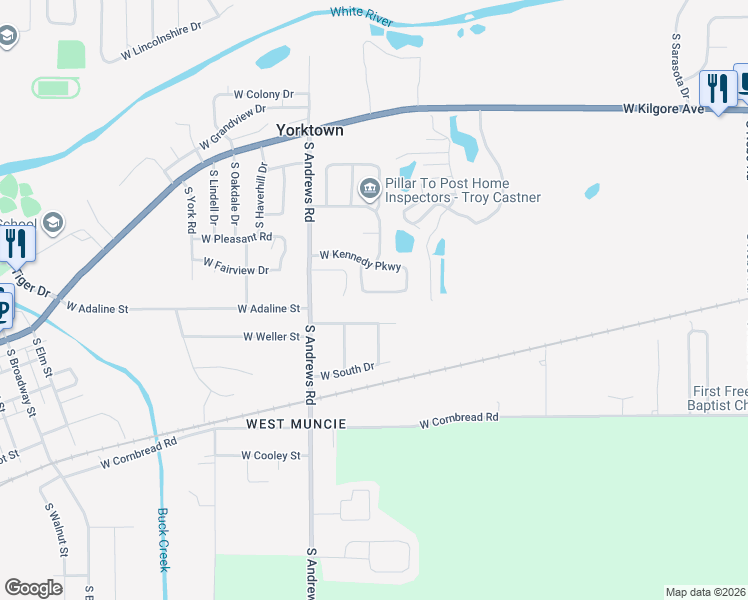 map of restaurants, bars, coffee shops, grocery stores, and more near 7804 West Adaline Street in Yorktown