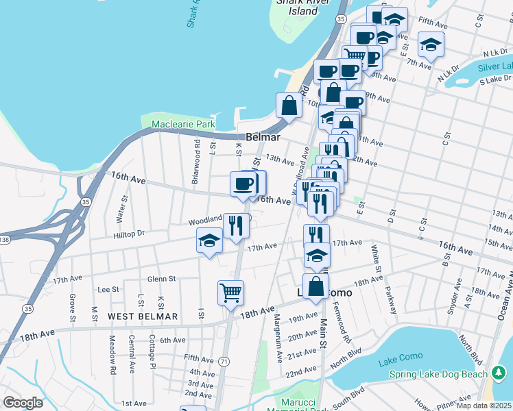 map of restaurants, bars, coffee shops, grocery stores, and more near 816 East Curtis Avenue in Wall Township