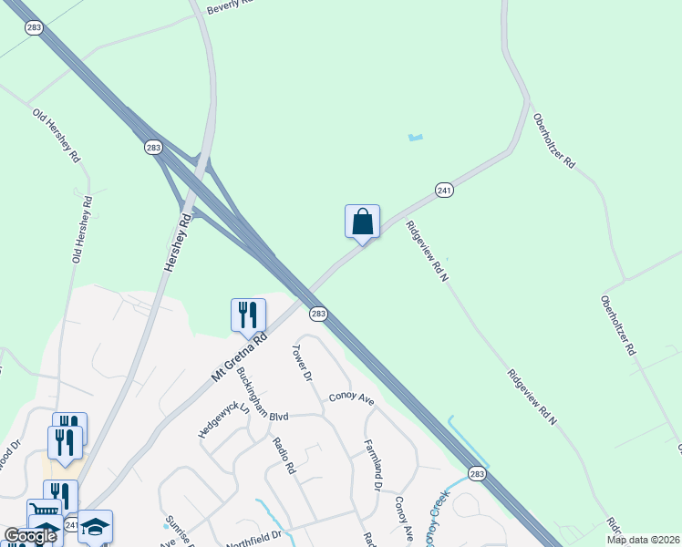 map of restaurants, bars, coffee shops, grocery stores, and more near 1099 Mount Gretna Road in Elizabethtown