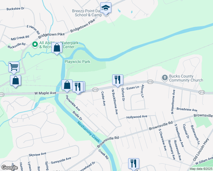 map of restaurants, bars, coffee shops, grocery stores, and more near 1631 West Maple Avenue in Langhorne