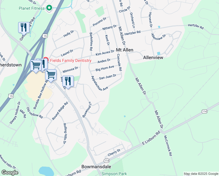 map of restaurants, bars, coffee shops, grocery stores, and more near 538 Appalachian Avenue in Mechanicsburg