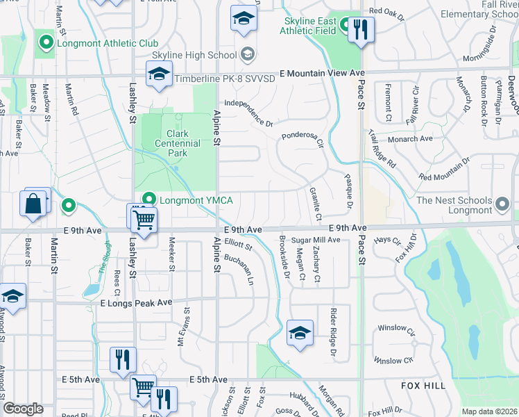 map of restaurants, bars, coffee shops, grocery stores, and more near 911 Yucca Court in Longmont