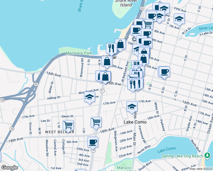 map of restaurants, bars, coffee shops, grocery stores, and more near 816 East Curtis Avenue in Monmouth County