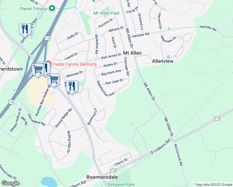 map of restaurants, bars, coffee shops, grocery stores, and more near 538 Appalachian Avenue in Mechanicsburg