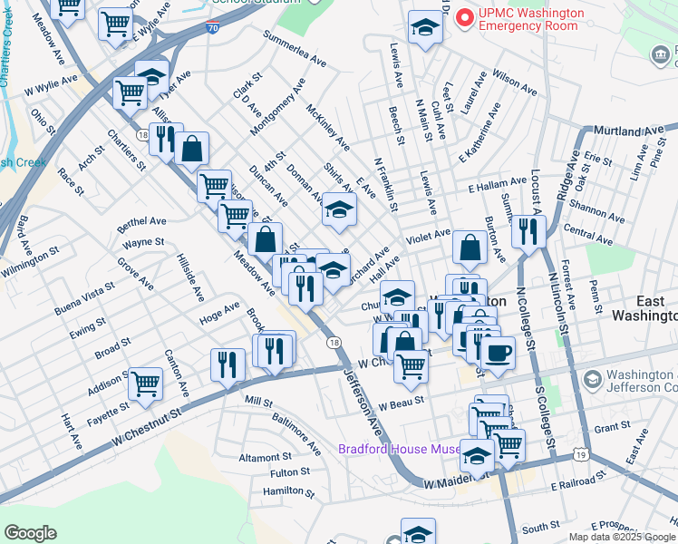 map of restaurants, bars, coffee shops, grocery stores, and more near 201 Allison Avenue in Washington