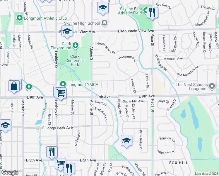 map of restaurants, bars, coffee shops, grocery stores, and more near 911 Yucca Court in Longmont