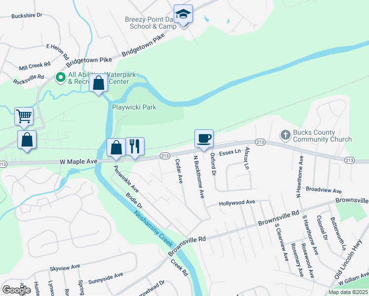 map of restaurants, bars, coffee shops, grocery stores, and more near 1631 West Maple Avenue in Langhorne