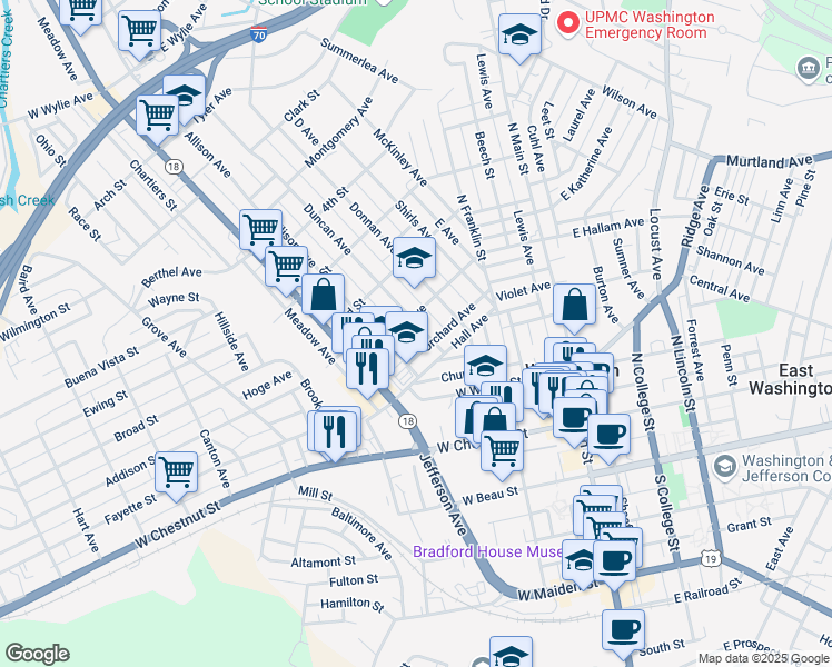 map of restaurants, bars, coffee shops, grocery stores, and more near 265 Duncan Avenue in Washington