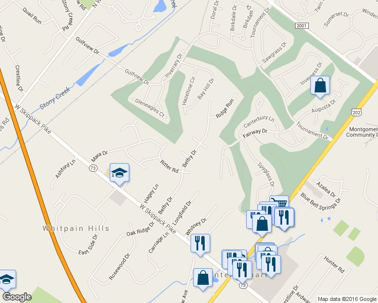 map of restaurants, bars, coffee shops, grocery stores, and more near 1663 Salem Circle in Blue Bell