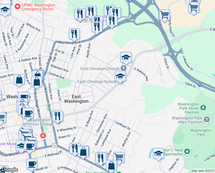 map of restaurants, bars, coffee shops, grocery stores, and more near 443 East Beau Street in Washington