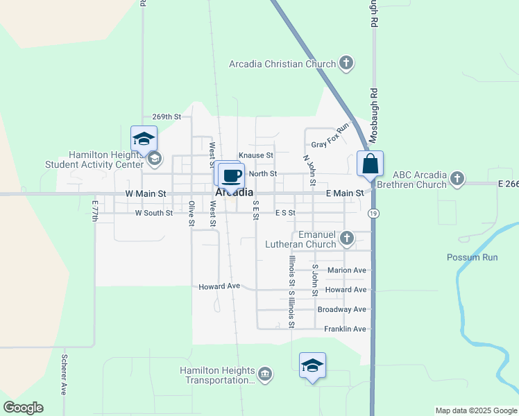 map of restaurants, bars, coffee shops, grocery stores, and more near 107 West South Street in Arcadia