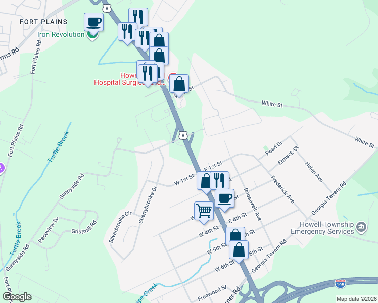 map of restaurants, bars, coffee shops, grocery stores, and more near 2524 U.S. 9 in Howell Township